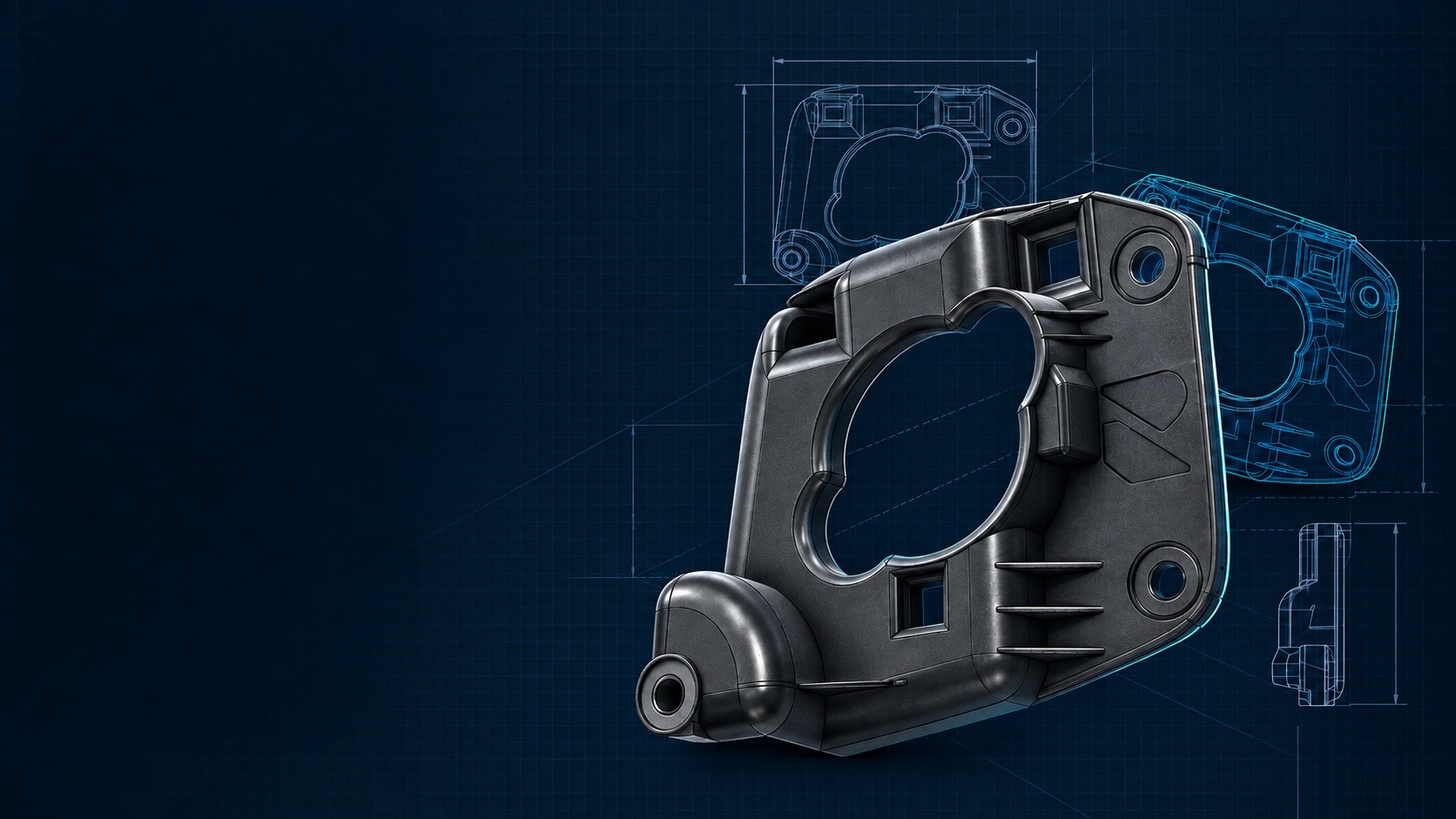 Technical 3D project rendering of a custom part