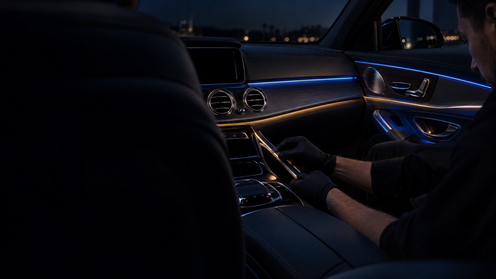 Modern vehicle interior with refined ambient lighting